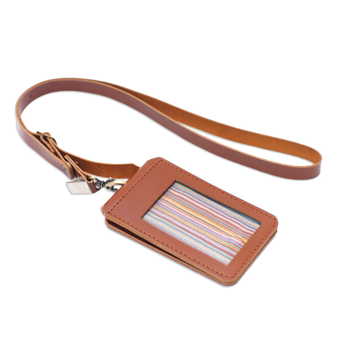 Handcrafted Brown Leather Card Wallet with Cotton Accent - Chic Minimalism
