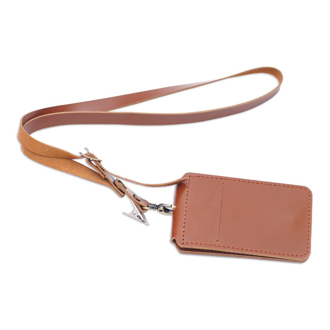 Handcrafted Brown Leather Card Wallet with Cotton Accent - Chic Minimalism