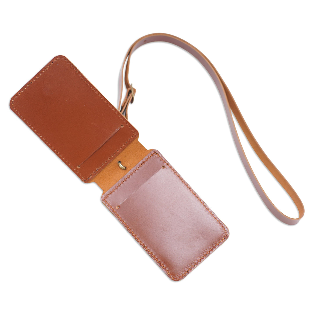 Handcrafted Brown Leather Card Wallet with Cotton Accent - Chic Minimalism