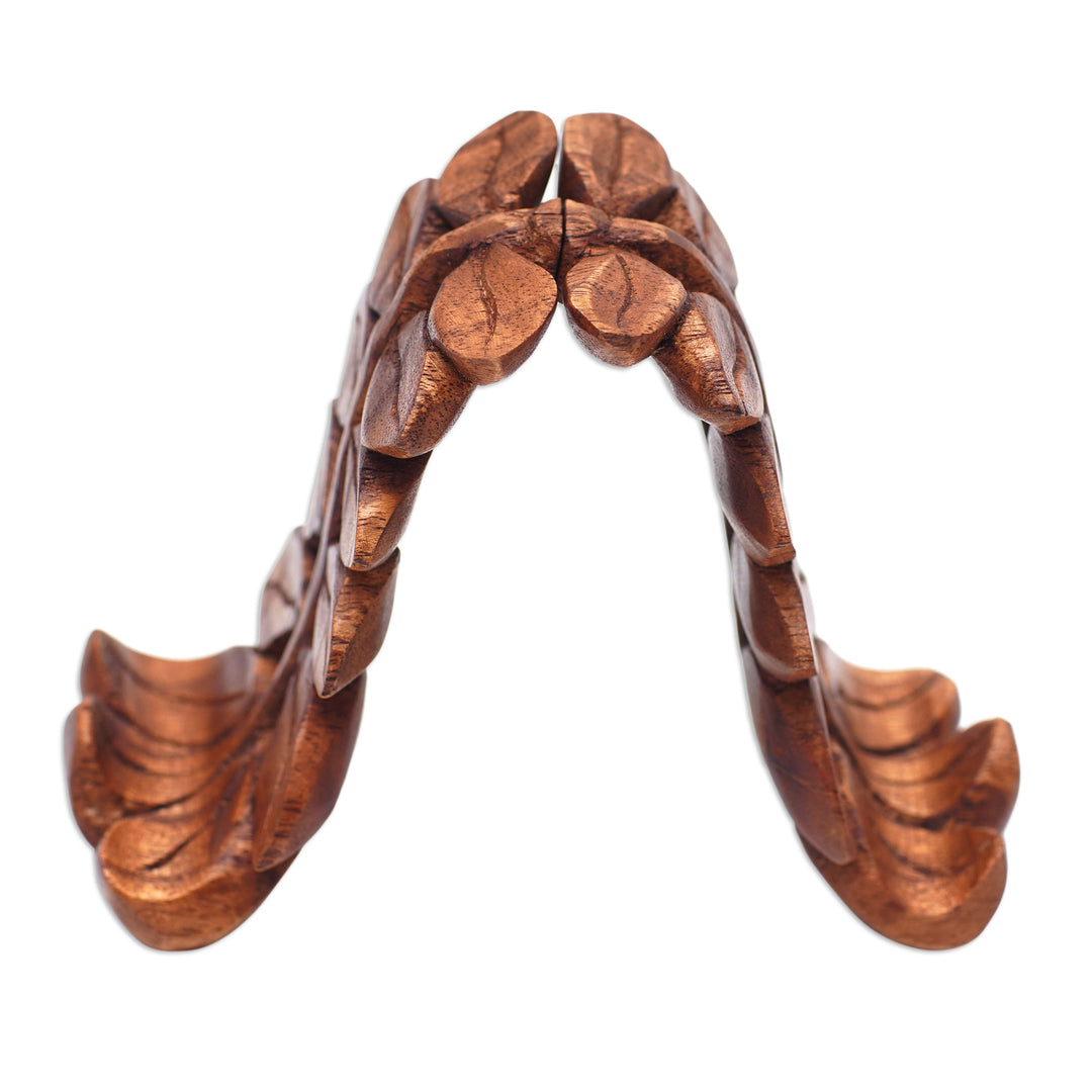 Hand-Carved Polished Leafy Jempinis Wood Phone Holder - The Leaves