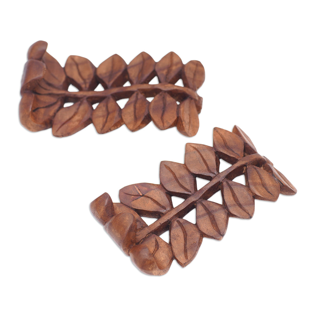 Hand-Carved Polished Leafy Jempinis Wood Phone Holder - The Leaves