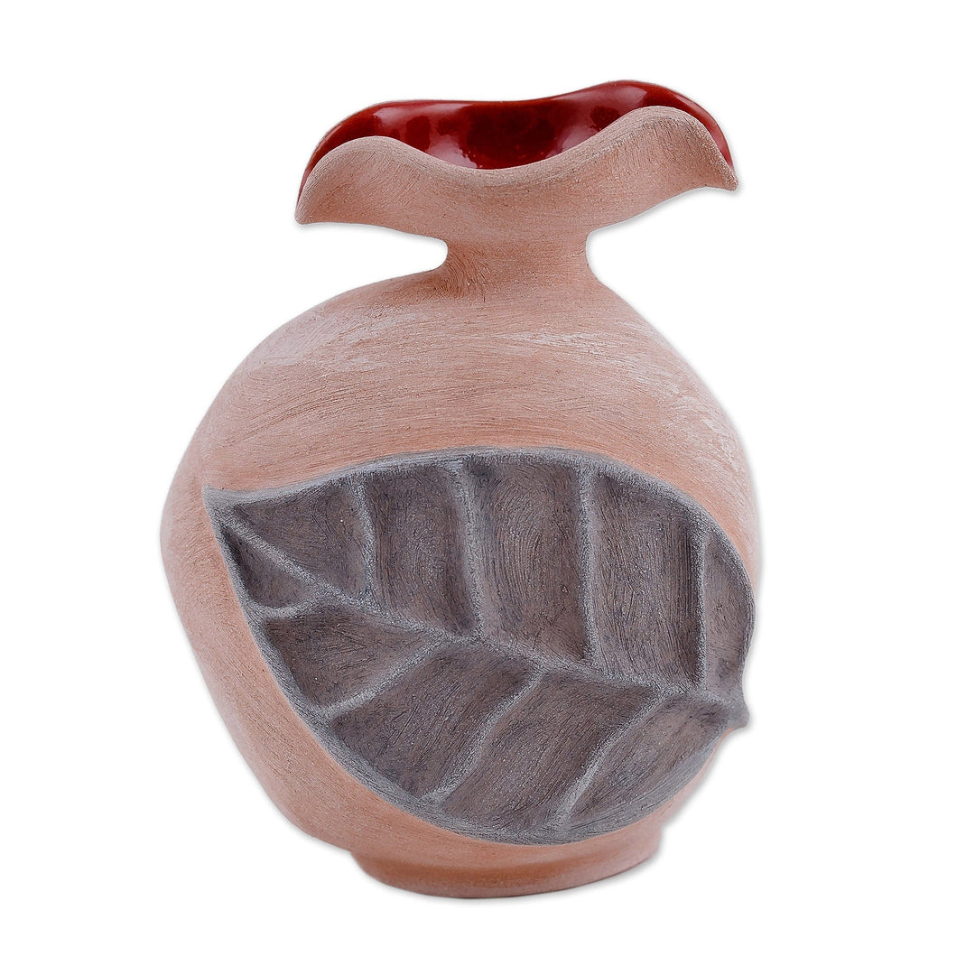 Leafy and Spiral Ceramic Decorative Vase in Red and Brown - Forest Passion
