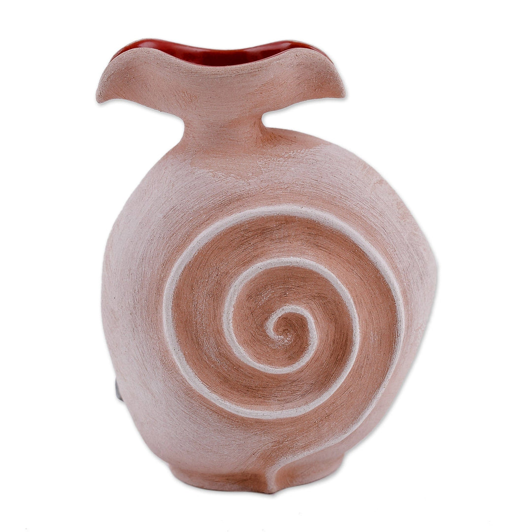 Leafy and Spiral Ceramic Decorative Vase in Red and Brown - Forest Passion