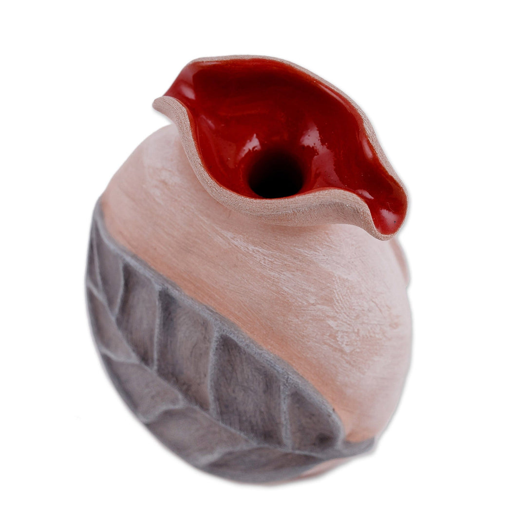 Leafy and Spiral Ceramic Decorative Vase in Red and Brown - Forest Passion
