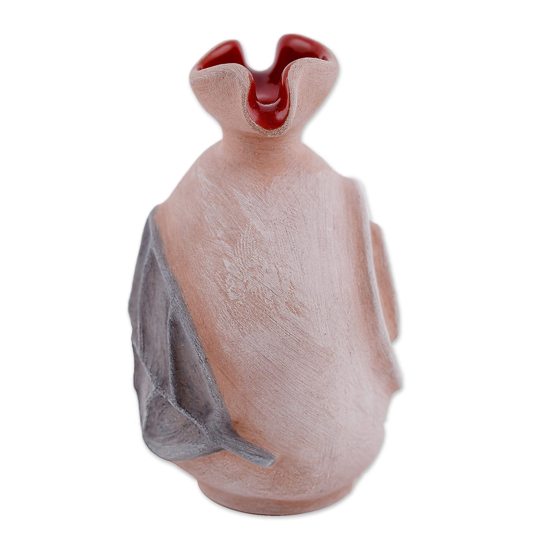 Leafy and Spiral Ceramic Decorative Vase in Red and Brown - Forest Passion
