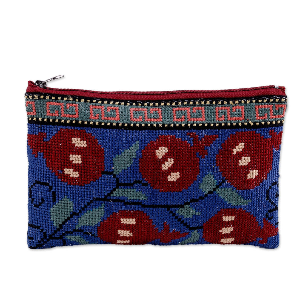 Classic Pomegranate Iroki Embroidered Blue Silk Cosmetic Bag - Magic Omens