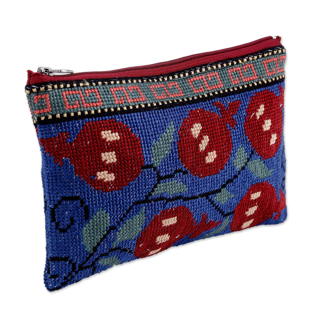 Classic Pomegranate Iroki Embroidered Blue Silk Cosmetic Bag - Magic Omens