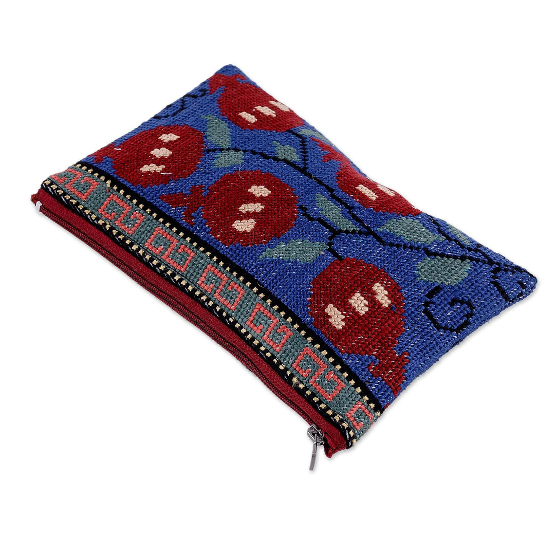 Classic Pomegranate Iroki Embroidered Blue Silk Cosmetic Bag - Magic Omens
