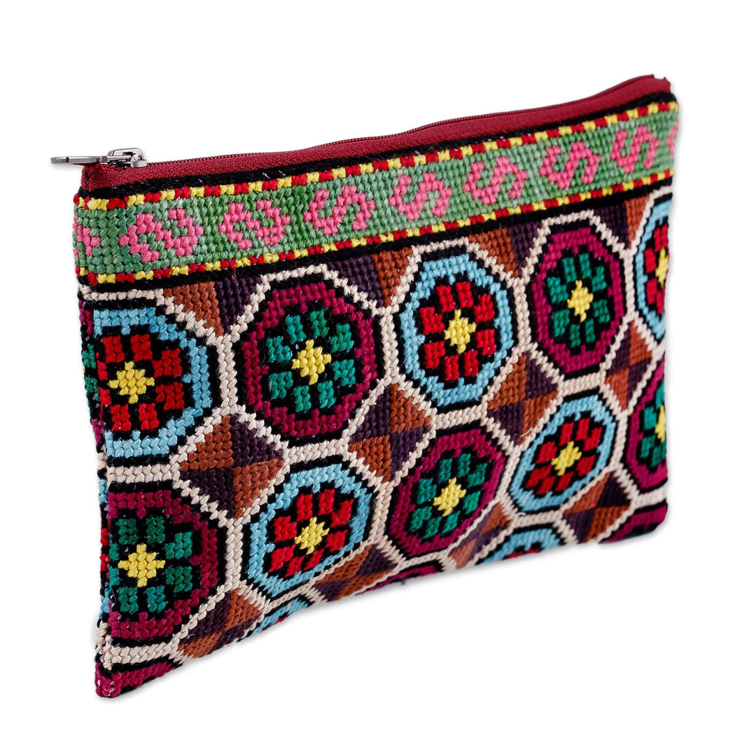 Floral Mosaic Iroki Embroidered Vibrant Silk Cosmetic Bag - Magic Mosaic