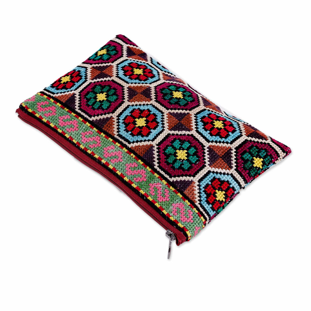 Floral Mosaic Iroki Embroidered Vibrant Silk Cosmetic Bag - Magic Mosaic