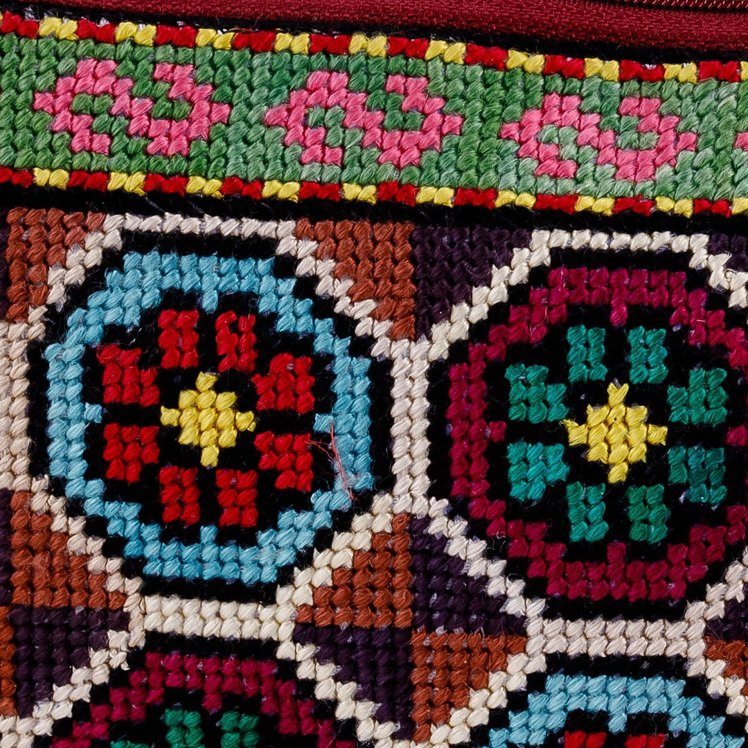 Floral Mosaic Iroki Embroidered Vibrant Silk Cosmetic Bag - Magic Mosaic