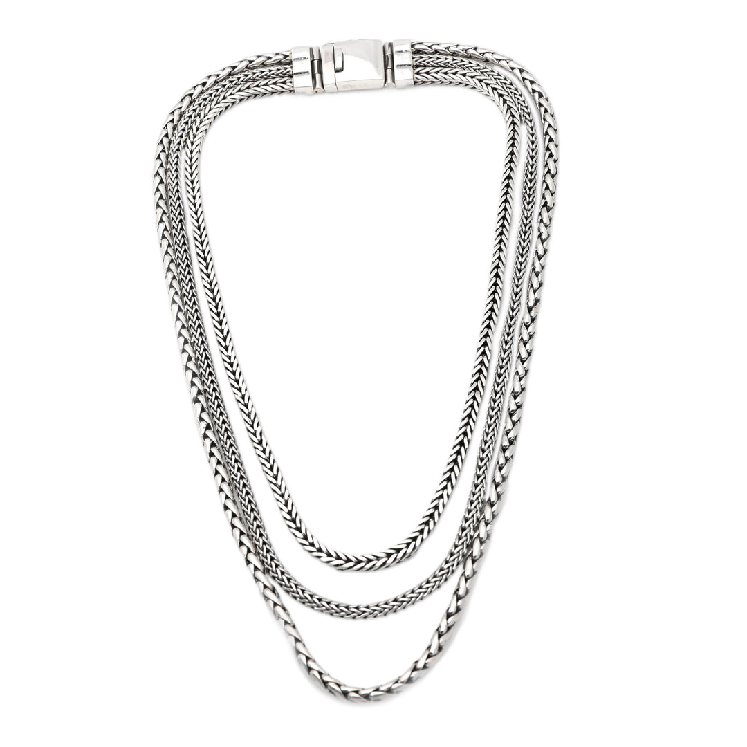 Polished Traditional Sterling Silver Chain Strand Necklace - Triple Spell