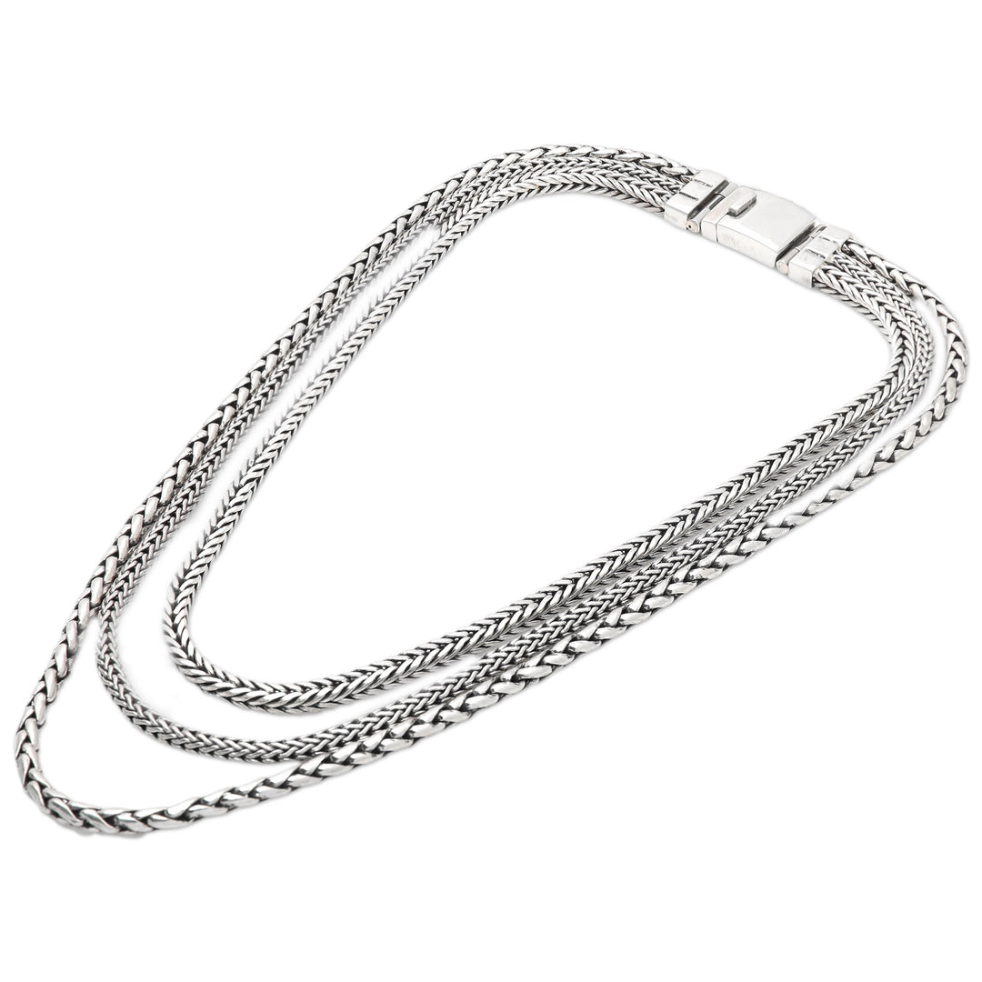 Polished Traditional Sterling Silver Chain Strand Necklace - Triple Spell