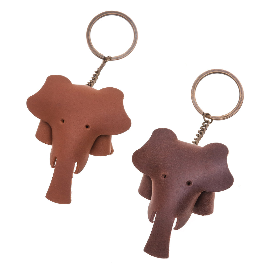 Set of Two Elephant-Themed Leather Keychains in Brown Hues - Chocolate Trunks