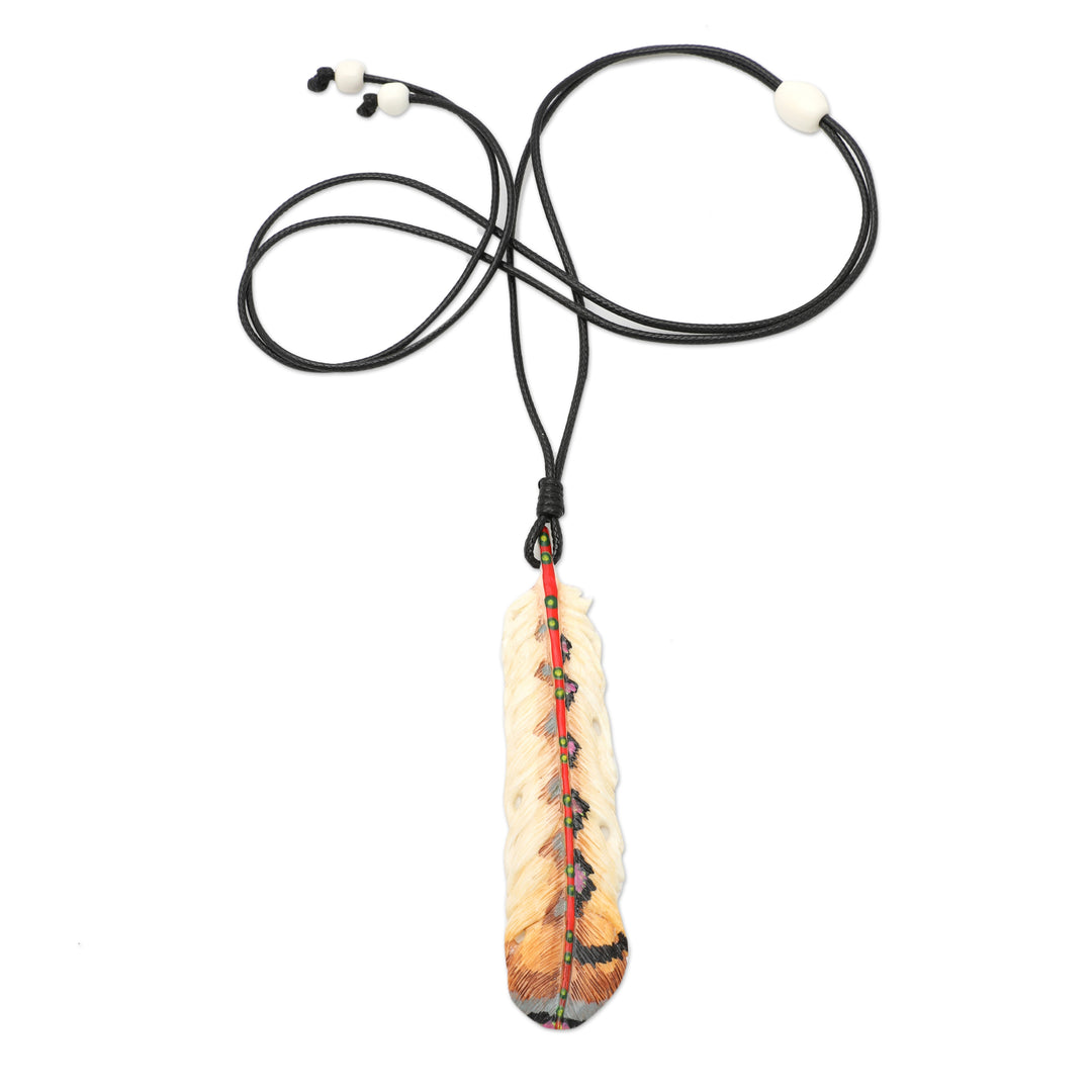 Hand-Painted Brown Feather Pendant Necklace from Bali - Stable Freedom