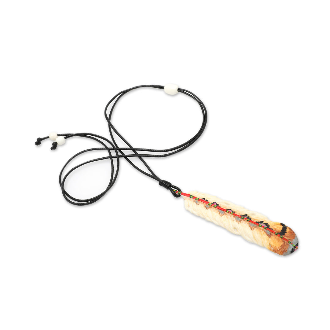 Hand-Painted Brown Feather Pendant Necklace from Bali - Stable Freedom