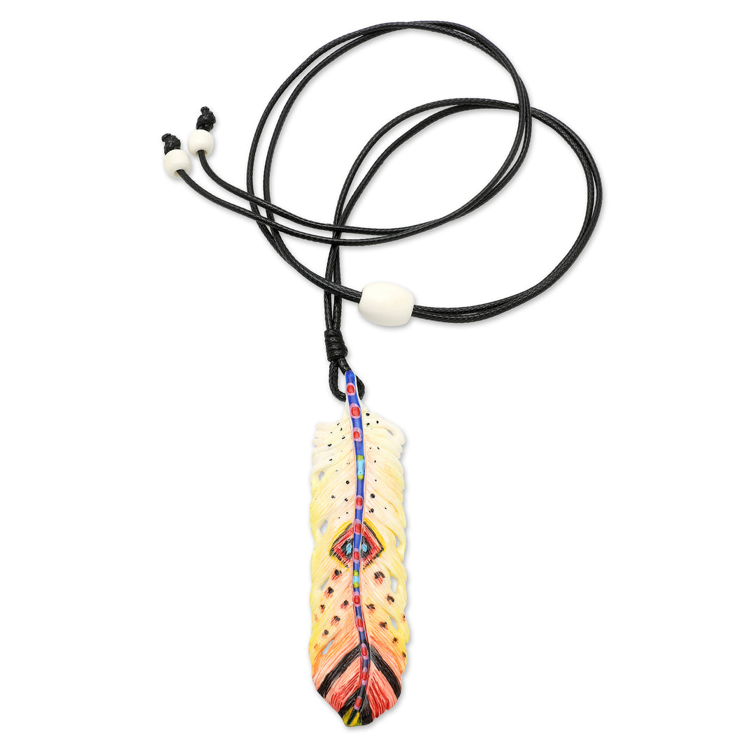 Hand-Painted Red and Yellow Feather Pendant Necklace - Courageous Freedom
