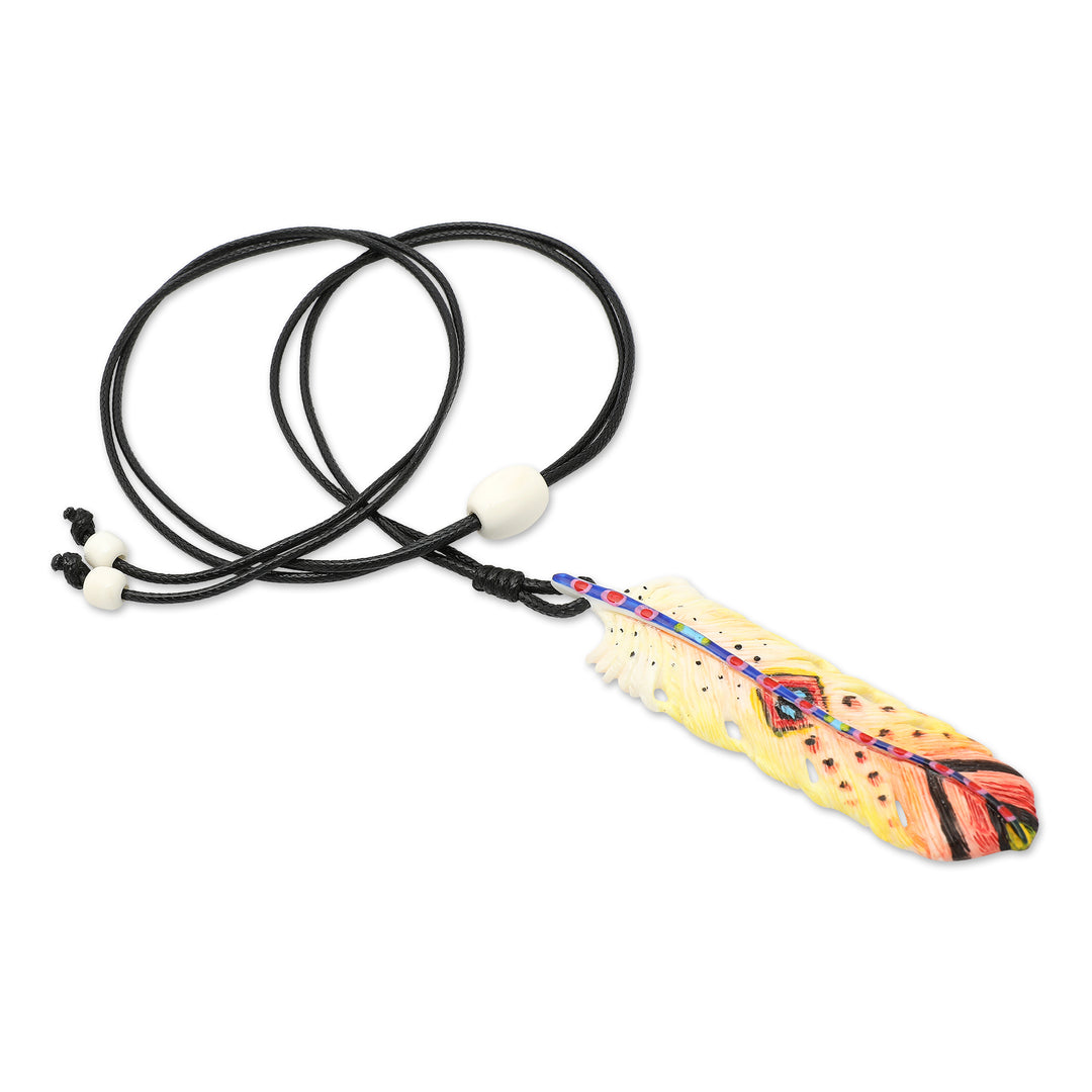 Hand-Painted Red and Yellow Feather Pendant Necklace - Courageous Freedom