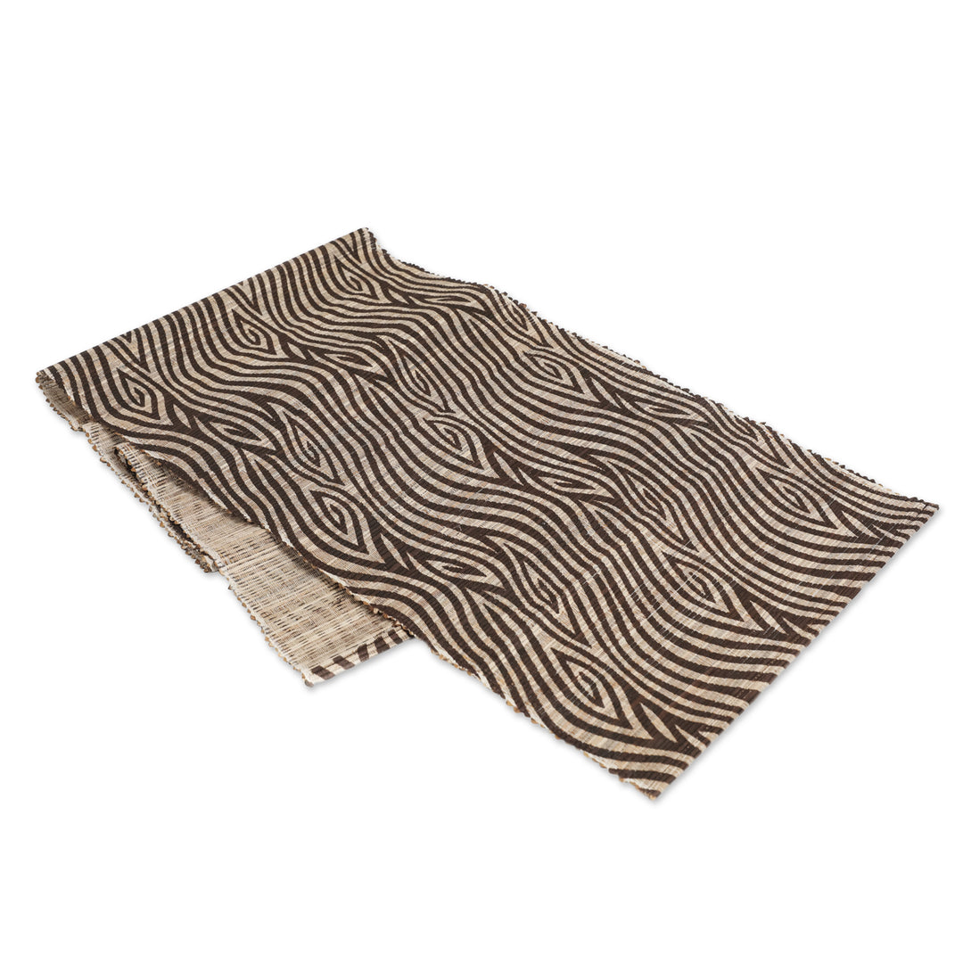 Ikat-Inspired Brown Cotton Blend Table Runner Made in Bali - Brown Delight