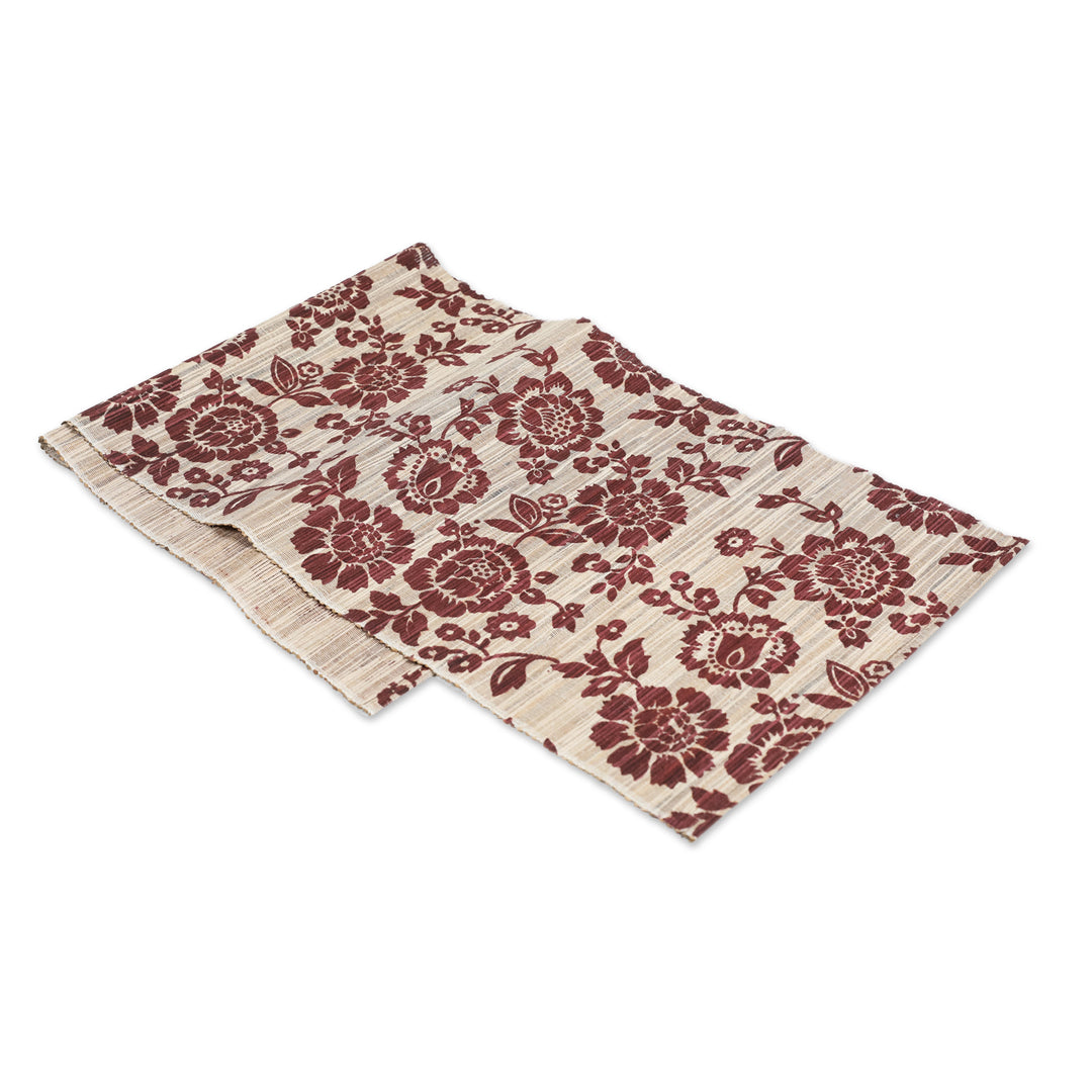 Floral Brown Cotton Blend Table Runner Handwoven in Bali - Lovely Sunflowers