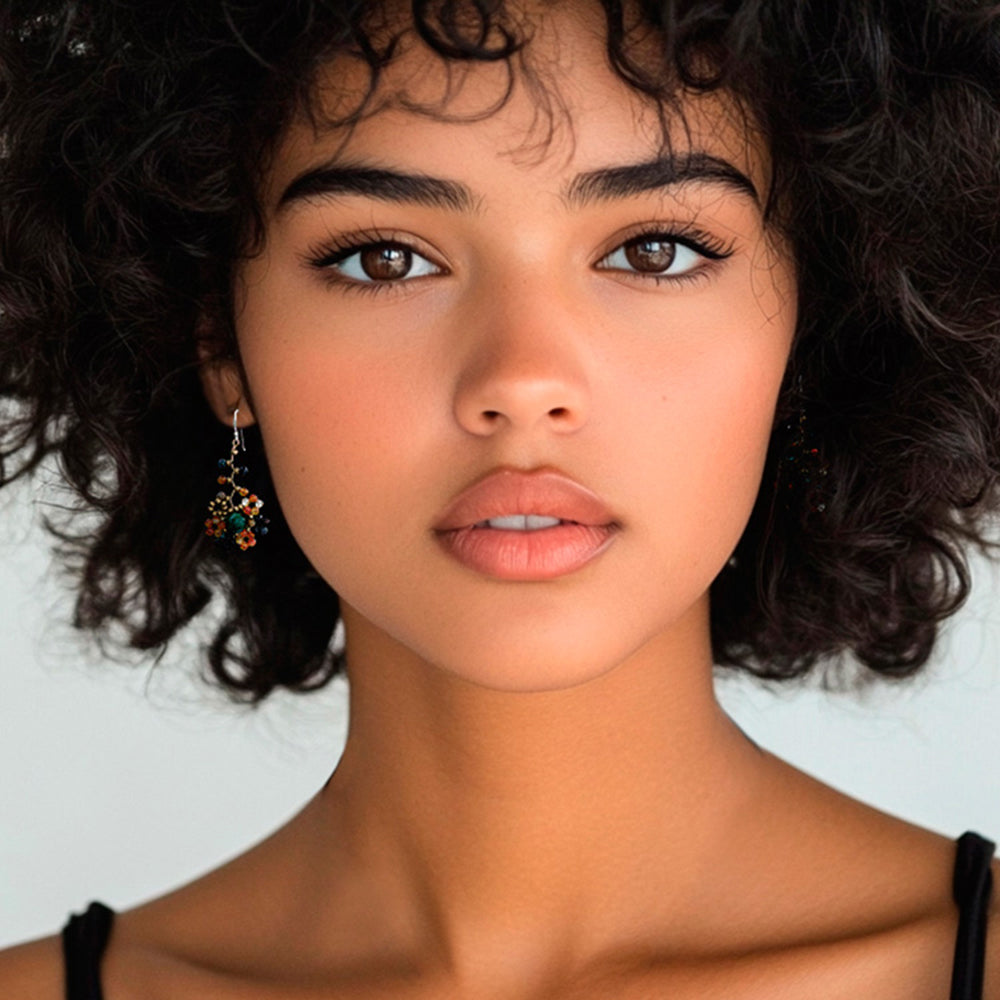 Sunset-Toned Multi-Gemstone Beaded Dangle Earrings - Sunset Atoms