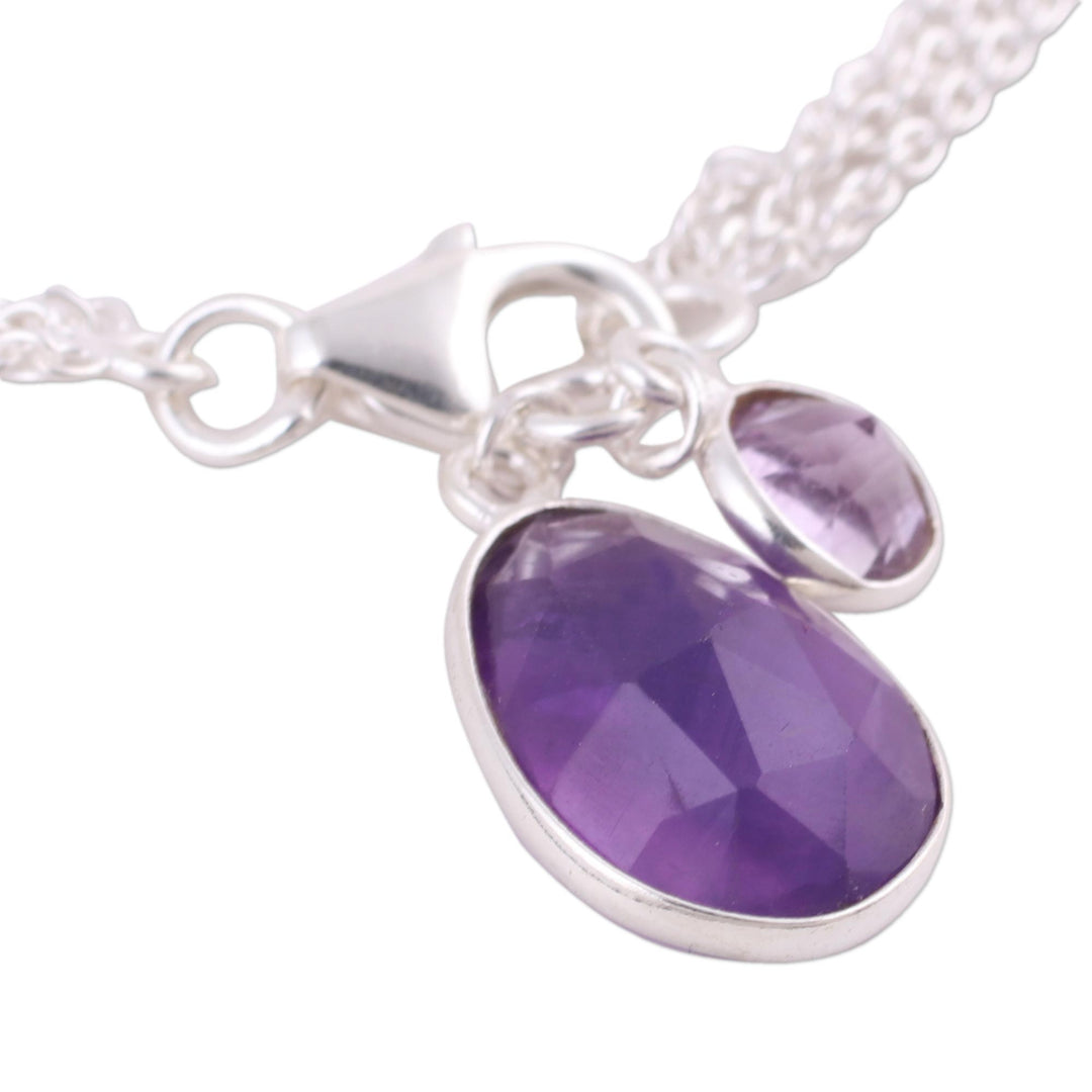 Amethyst and Sterling Silver Charm Bracelet from India - Twinkling Harmony
