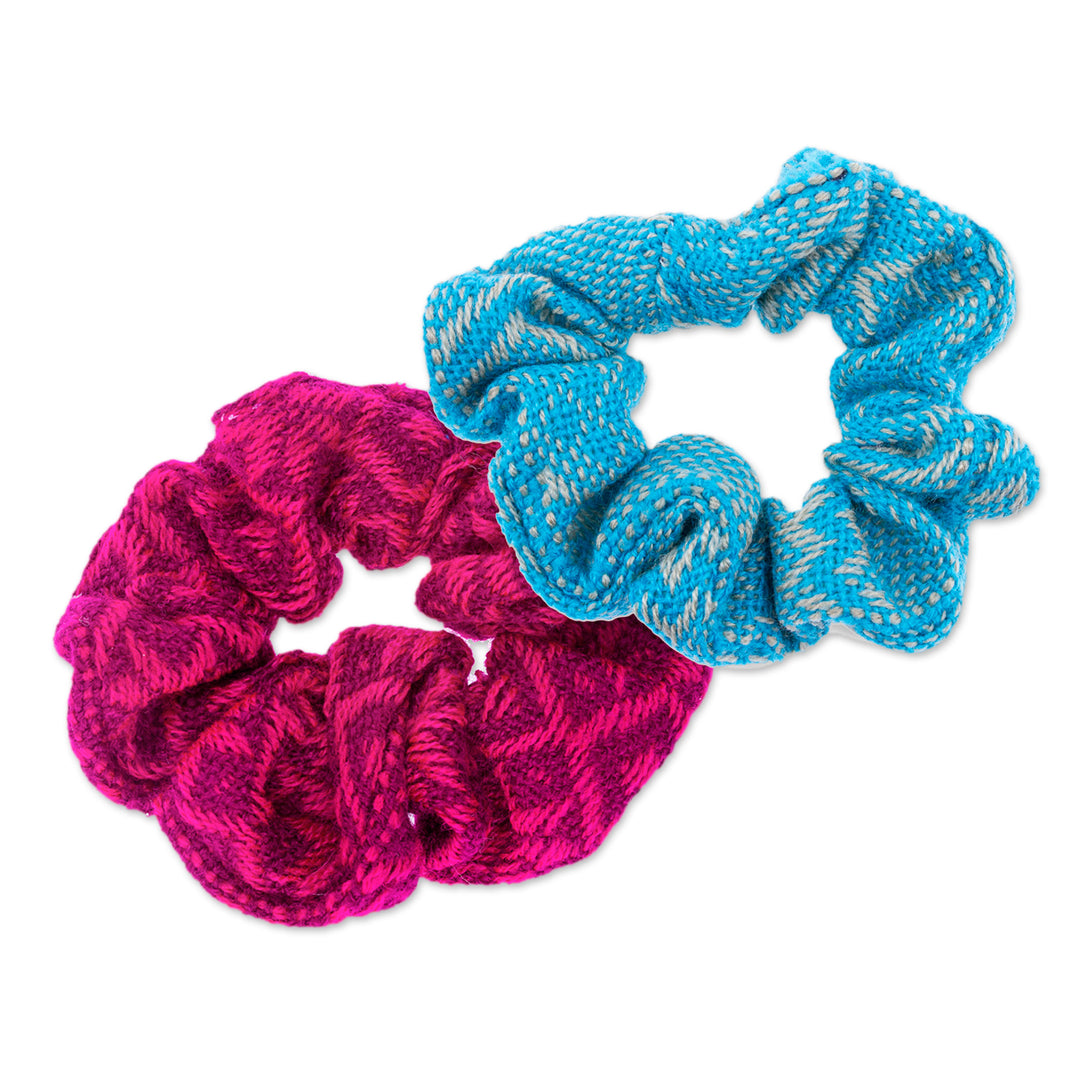 Set of 2 Embroidered Cotton Hair Scrunchies (Assorted) - Daily Style