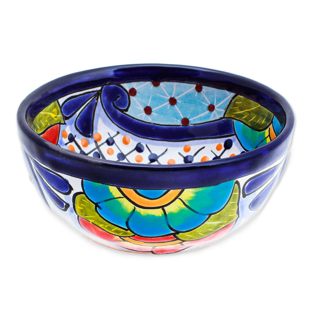 Hand-Painted Mexican Talavera Style Ceramic snack Bowl - Blooming Talavera