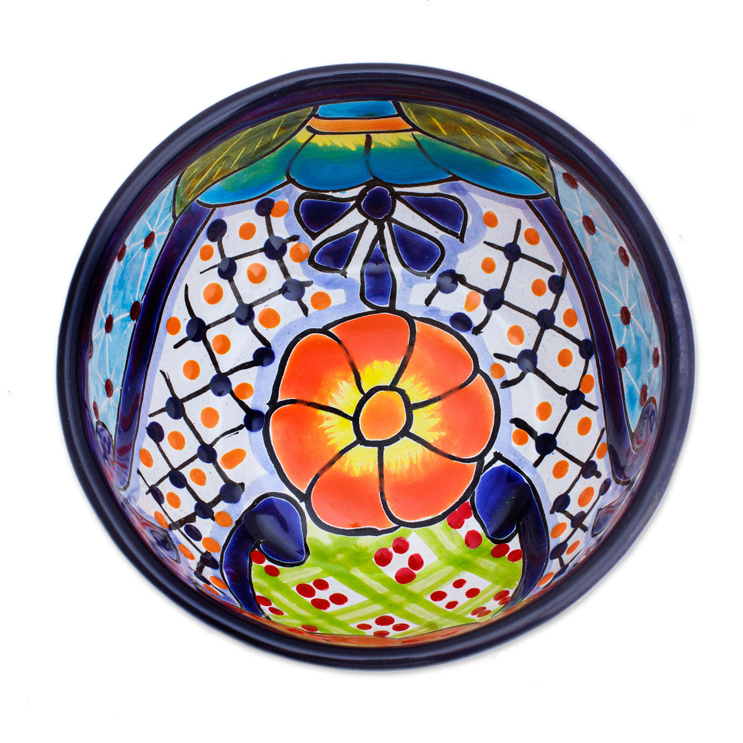 Hand-Painted Mexican Talavera Style Ceramic snack Bowl - Blooming Talavera