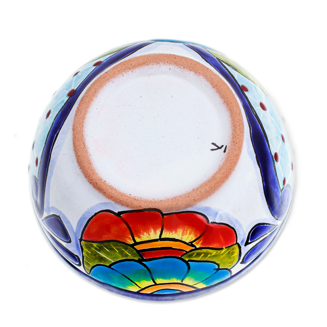 Hand-Painted Mexican Talavera Style Ceramic snack Bowl - Blooming Talavera