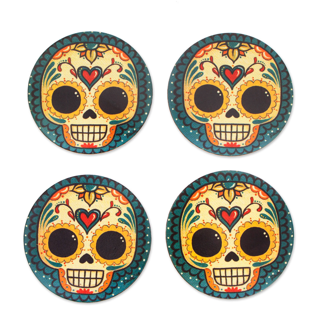 4 Decoupage Pinewood Coasters with Day of the Dead Motifs - La Catrina
