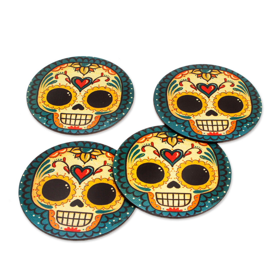 4 Decoupage Pinewood Coasters with Day of the Dead Motifs - La Catrina