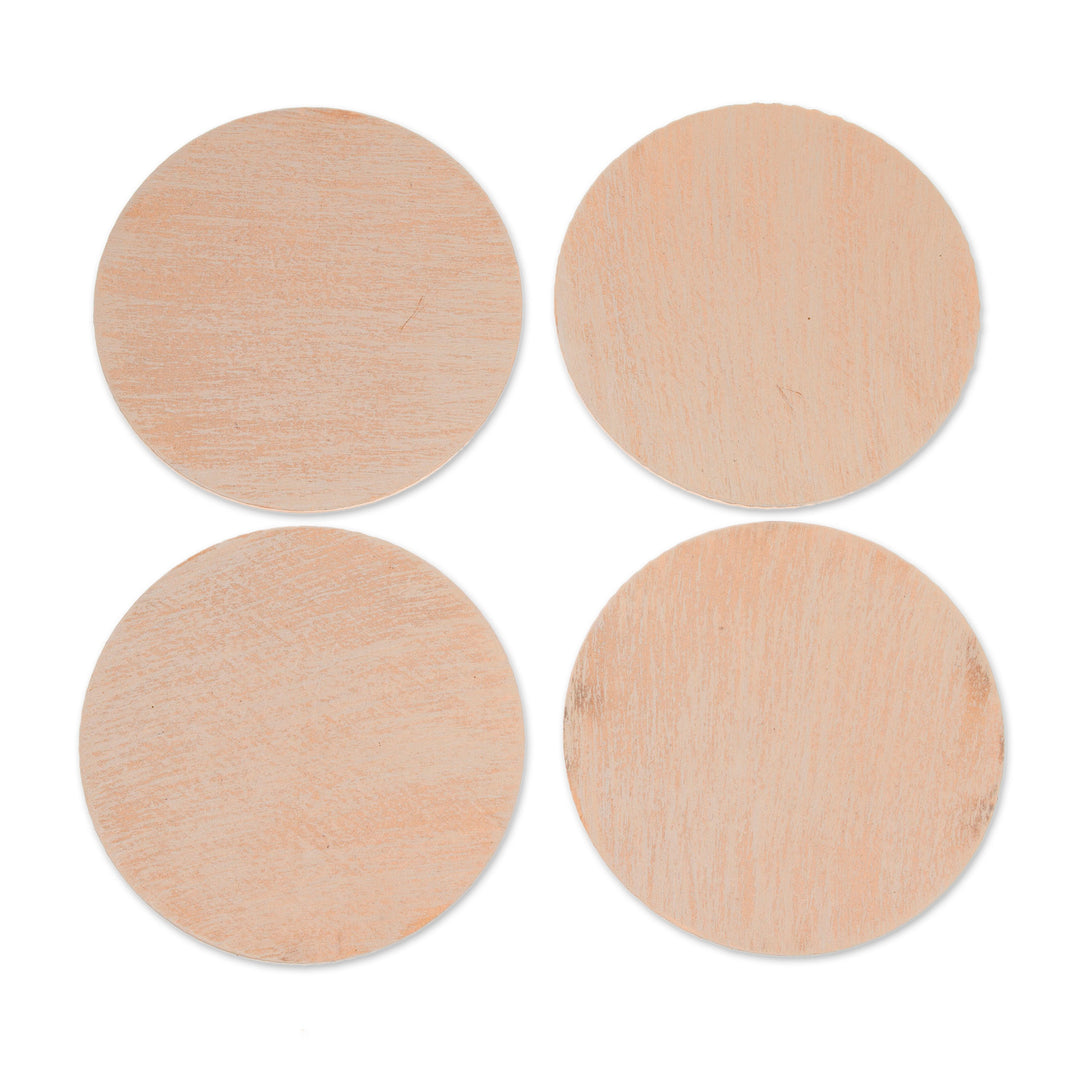 4 Decoupage Pinewood Coasters with Mexican Huichol Motifs - Huichol Inspiration