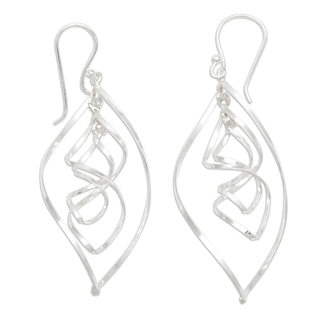 Abstract High-Polished Sterling Silver Dangle Earrings - Infinity Petal