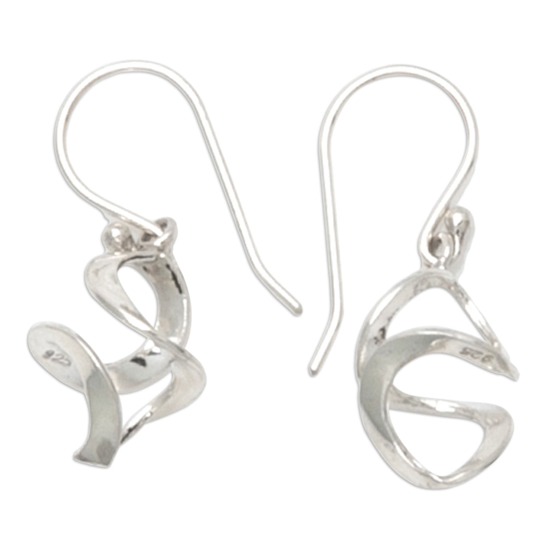 Geometric Abstract Sterling Silver Dangle Earrings from Bali - Modern Petals