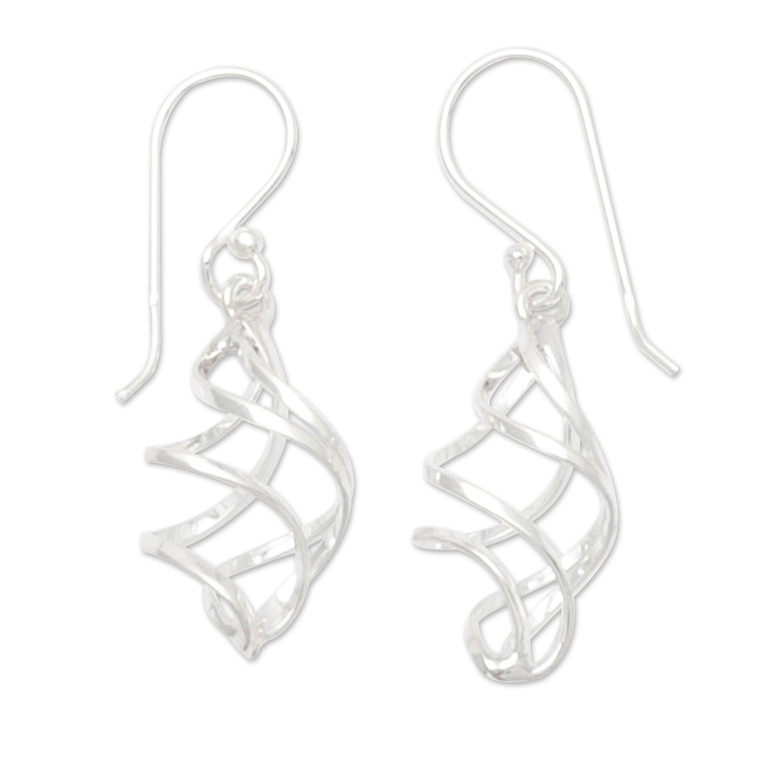 High-Polished Sterling Silver Dangle Earrings Made in Bali - Infinite Convergence