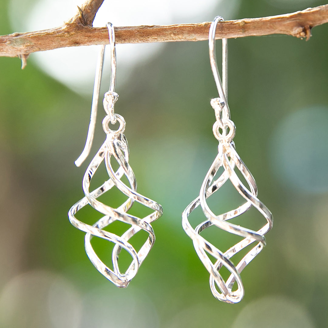 High-Polished Sterling Silver Dangle Earrings Made in Bali - Infinite Convergence