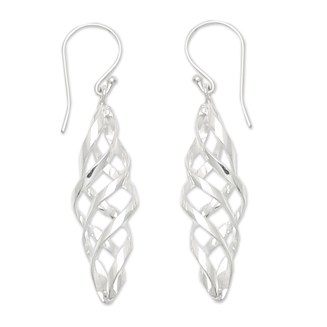 High-Polished Sterling Silver Dangle Earrings from Bali - Divine Convergence