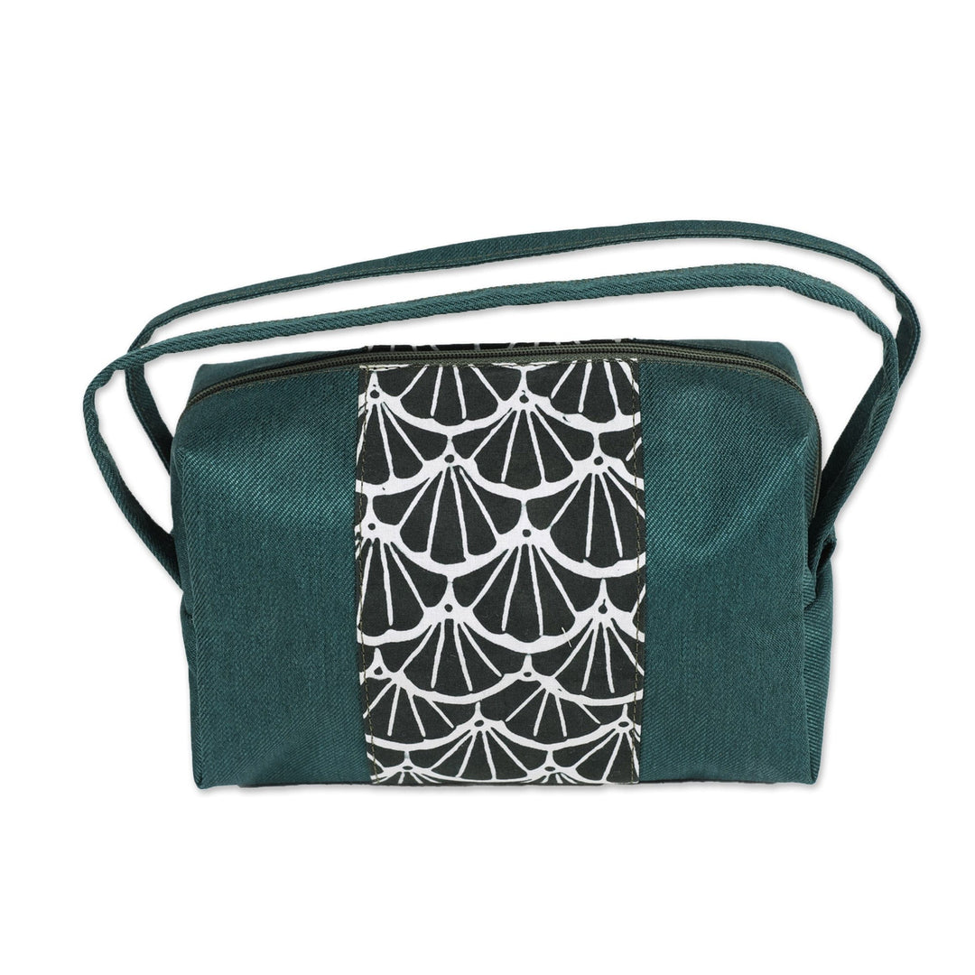 Cotton Cosmetic Bag with Batik Ginkgo Leaf Motif and Straps - Ginkgo Leaf