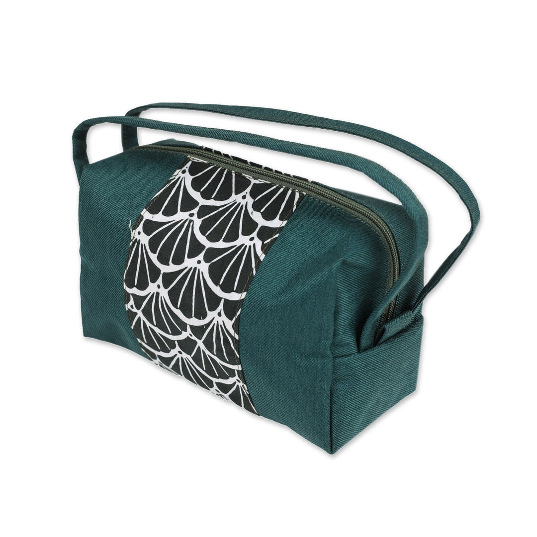 Cotton Cosmetic Bag with Batik Ginkgo Leaf Motif and Straps - Ginkgo Leaf
