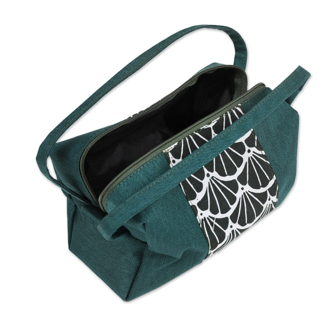 Cotton Cosmetic Bag with Batik Ginkgo Leaf Motif and Straps - Ginkgo Leaf