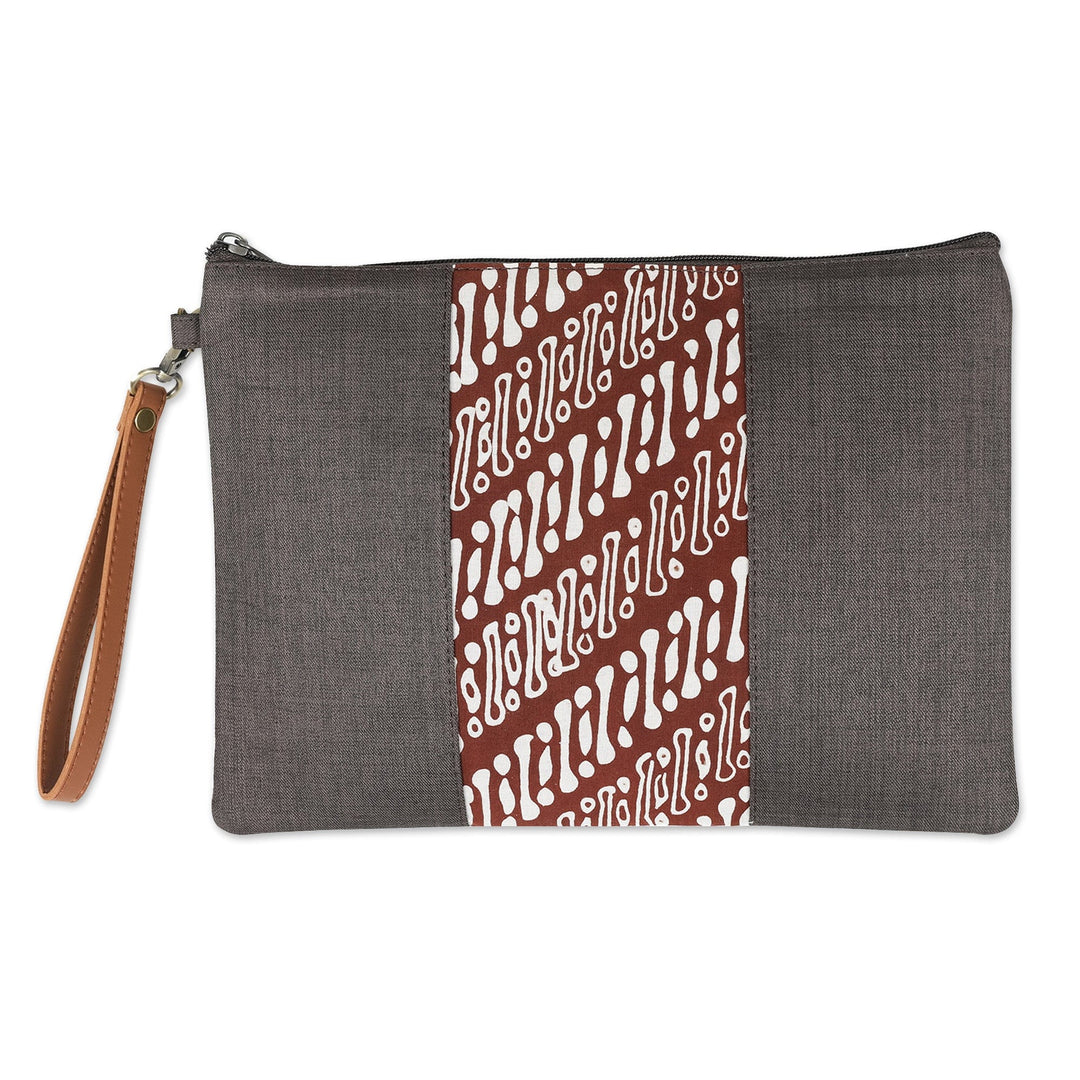 Cotton Wristlet in Brown with Batik Motifs & Removable Strap - Chocolate Parang Lereng
