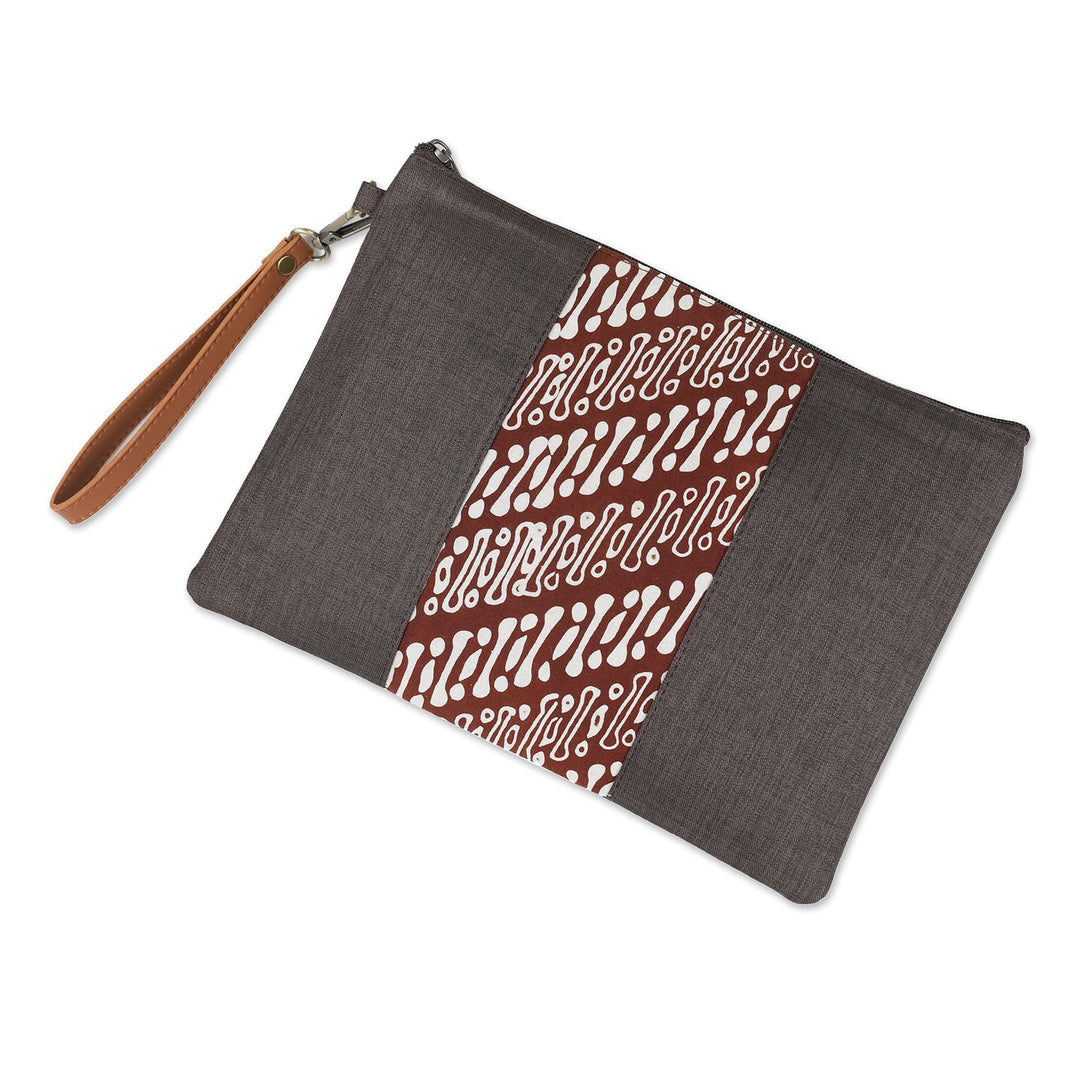 Cotton Wristlet in Brown with Batik Motifs & Removable Strap - Chocolate Parang Lereng