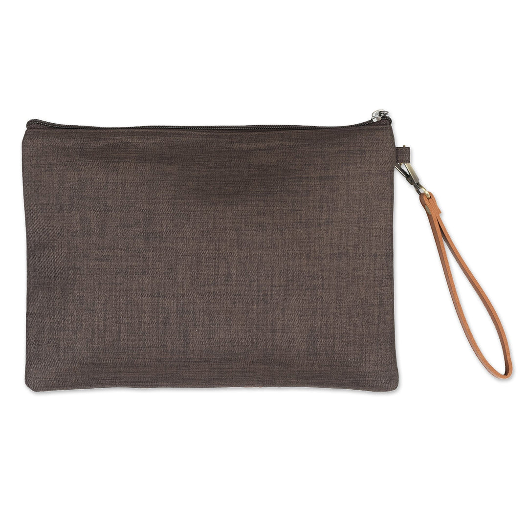 Cotton Wristlet in Brown with Batik Motifs & Removable Strap - Chocolate Parang Lereng