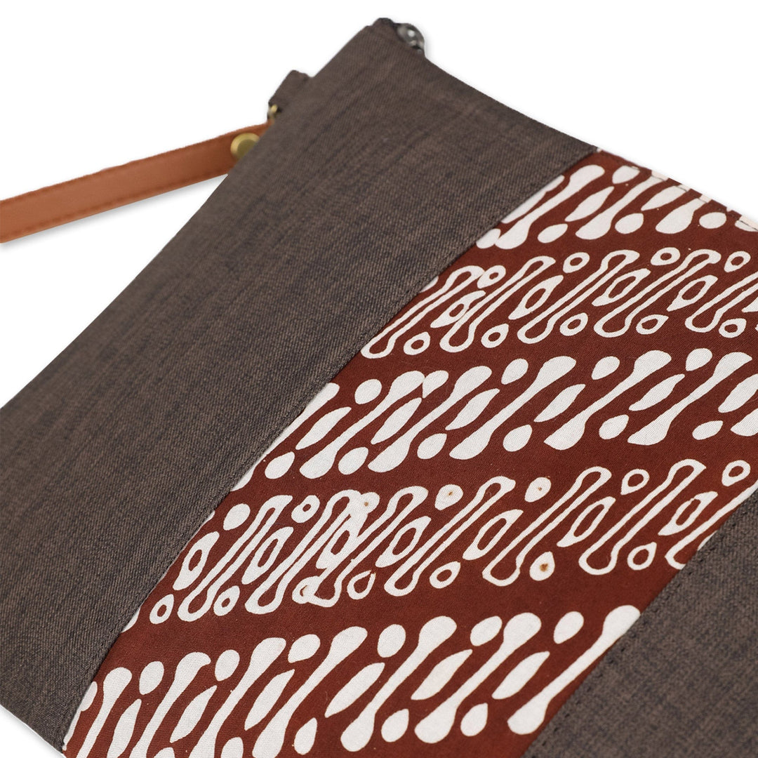 Cotton Wristlet in Brown with Batik Motifs & Removable Strap - Chocolate Parang Lereng
