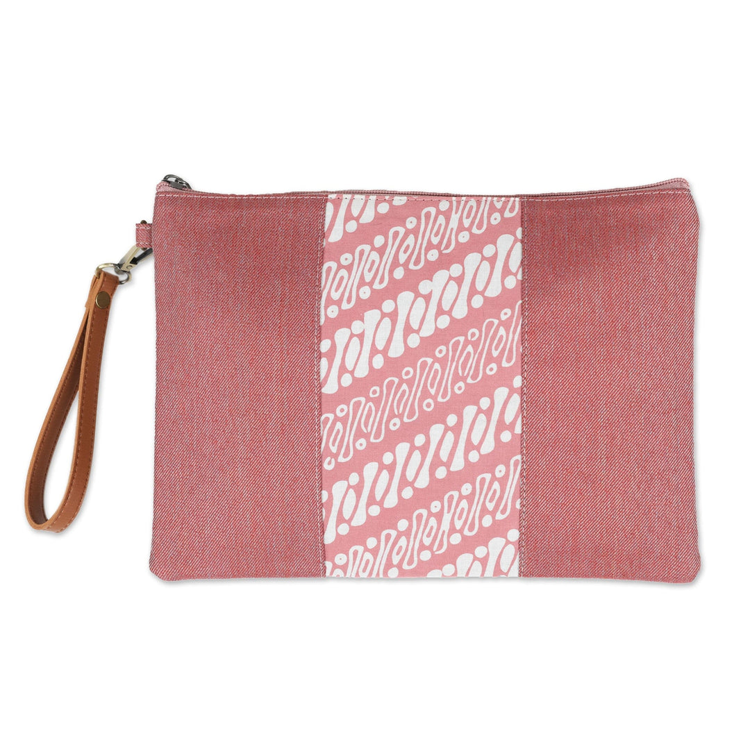 Cotton Wristlet in Pink with Batik Motifs & Removable Strap - Parang Lereng