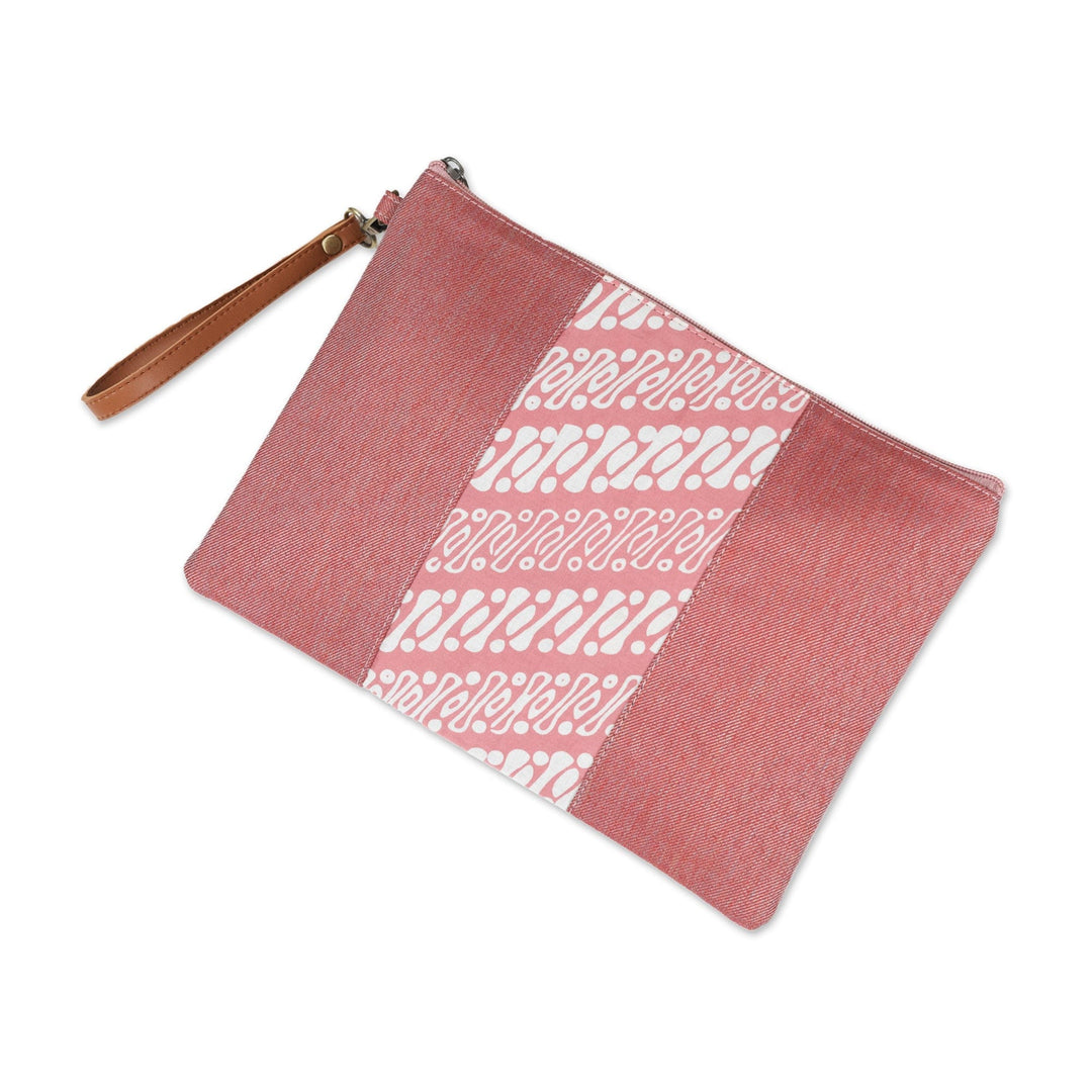 Cotton Wristlet in Pink with Batik Motifs & Removable Strap - Parang Lereng