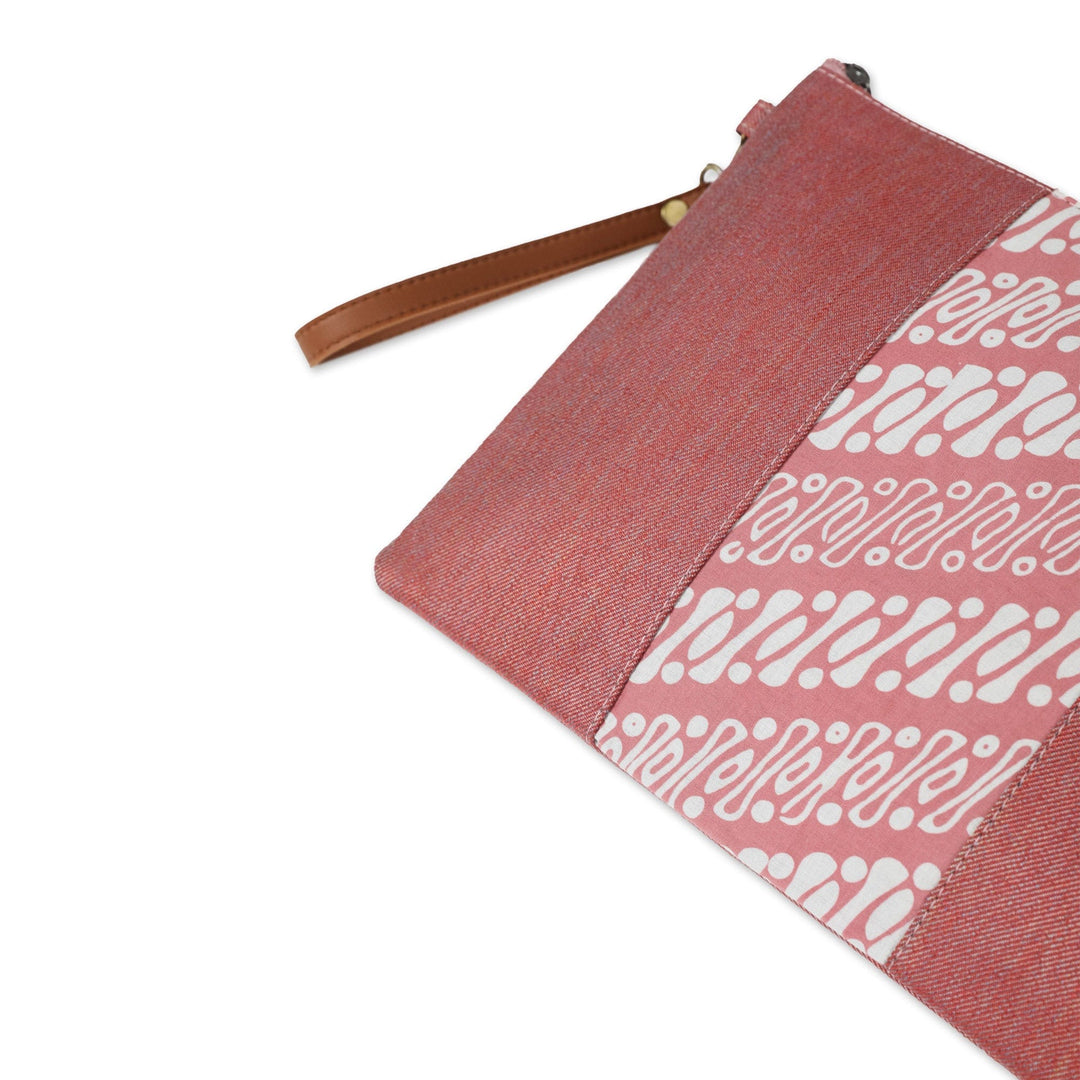Cotton Wristlet in Pink with Batik Motifs & Removable Strap - Parang Lereng