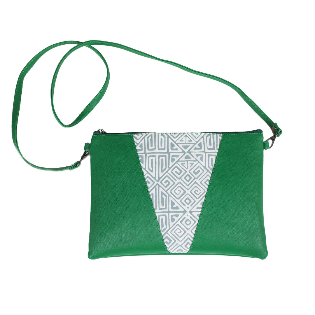 Green Batik Faux Leather Sling with Removable Strap - Nature's Fineness