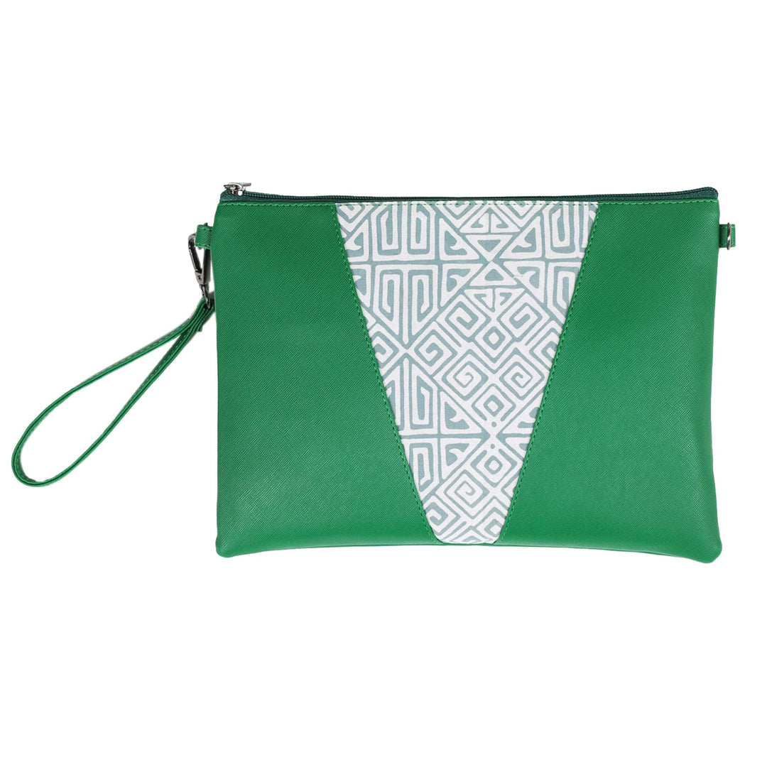 Green Batik Faux Leather Sling with Removable Strap - Nature's Fineness